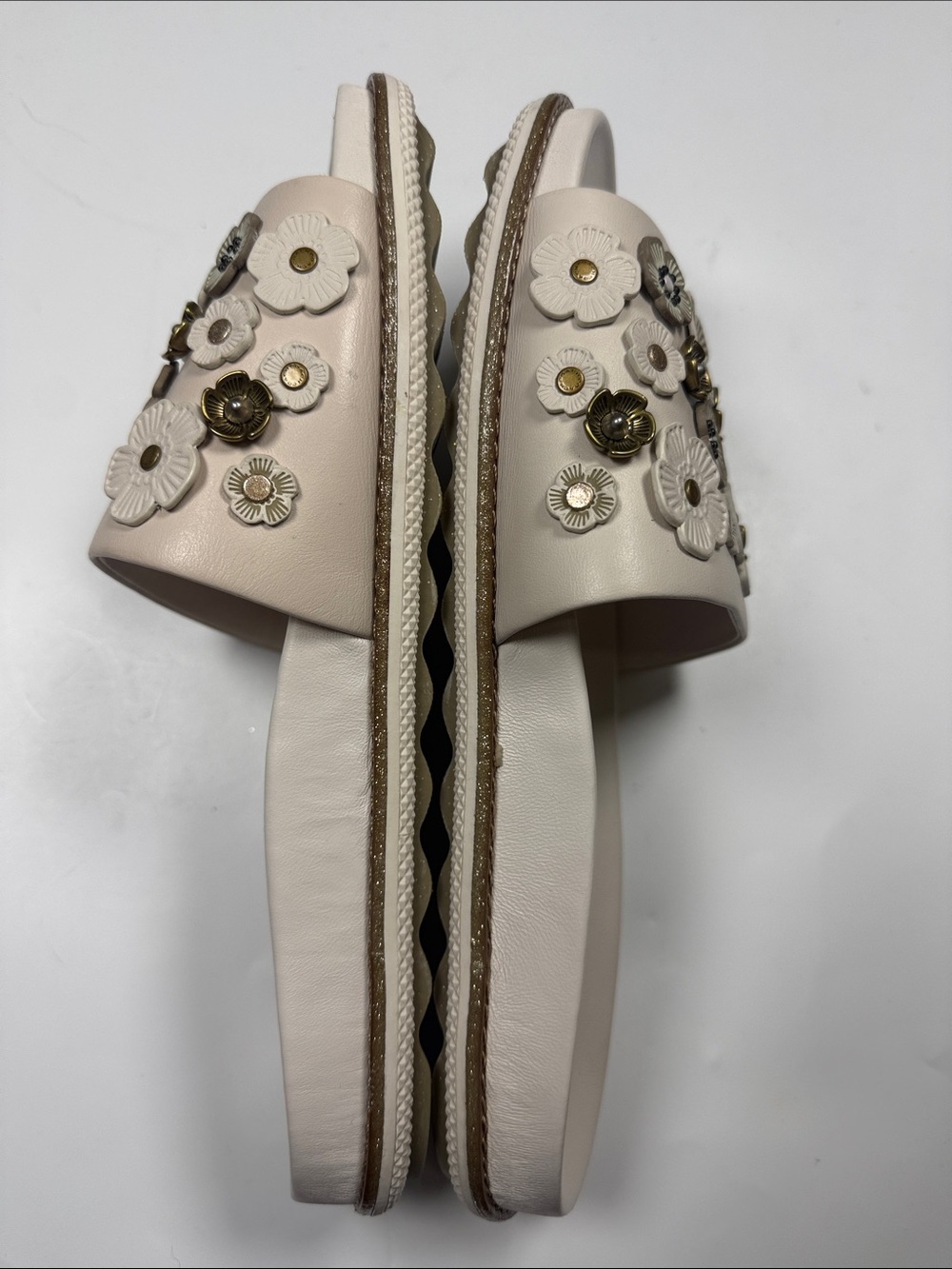 Coach Cream Floral Appliqué Slide Sandals - Picture 6 of 9